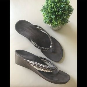Vionic Braided Metallic Strap Wedge Flip Flops